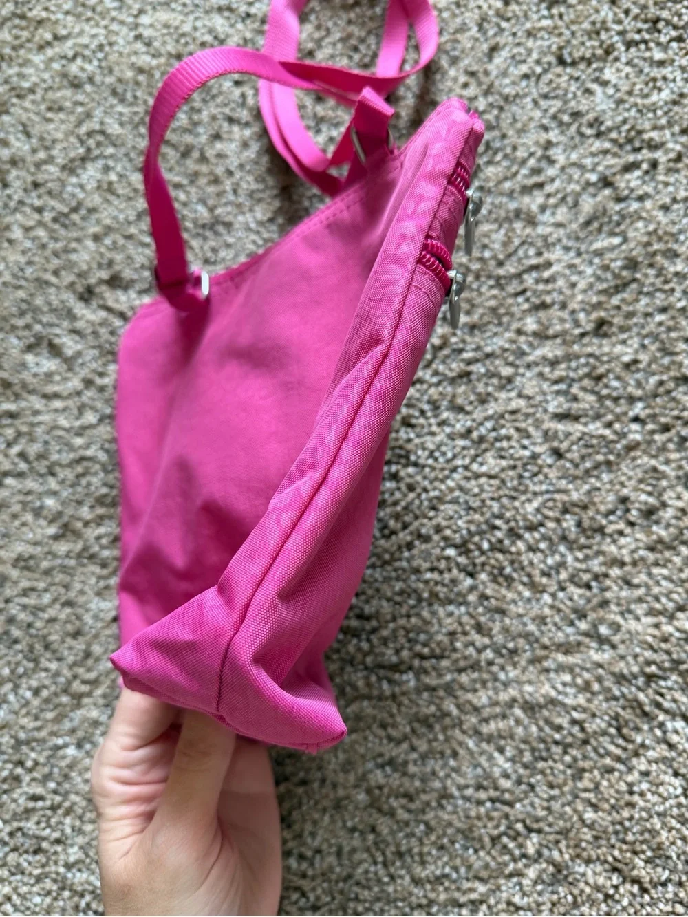BAGGALLINI Bright Pink Nylon Zippered Crossbody Shoulder Bag